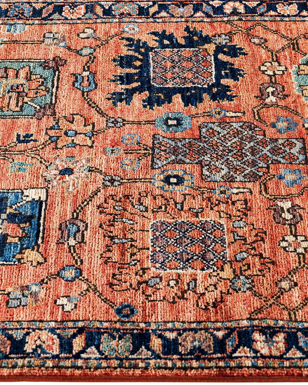 Traditioneller handgeknüpfter orangefarbener Serapi-Teppich aus Wolle 2' 7