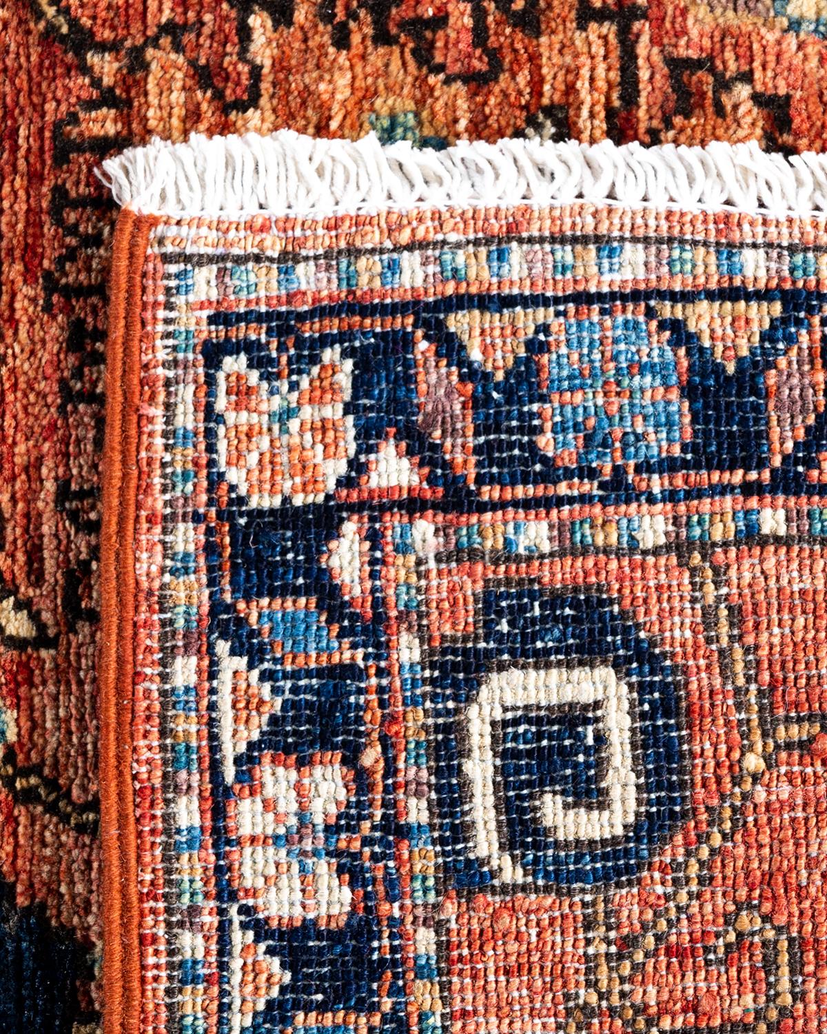 Traditioneller handgeknüpfter orangefarbener Serapi-Teppich aus Wolle 2' 7