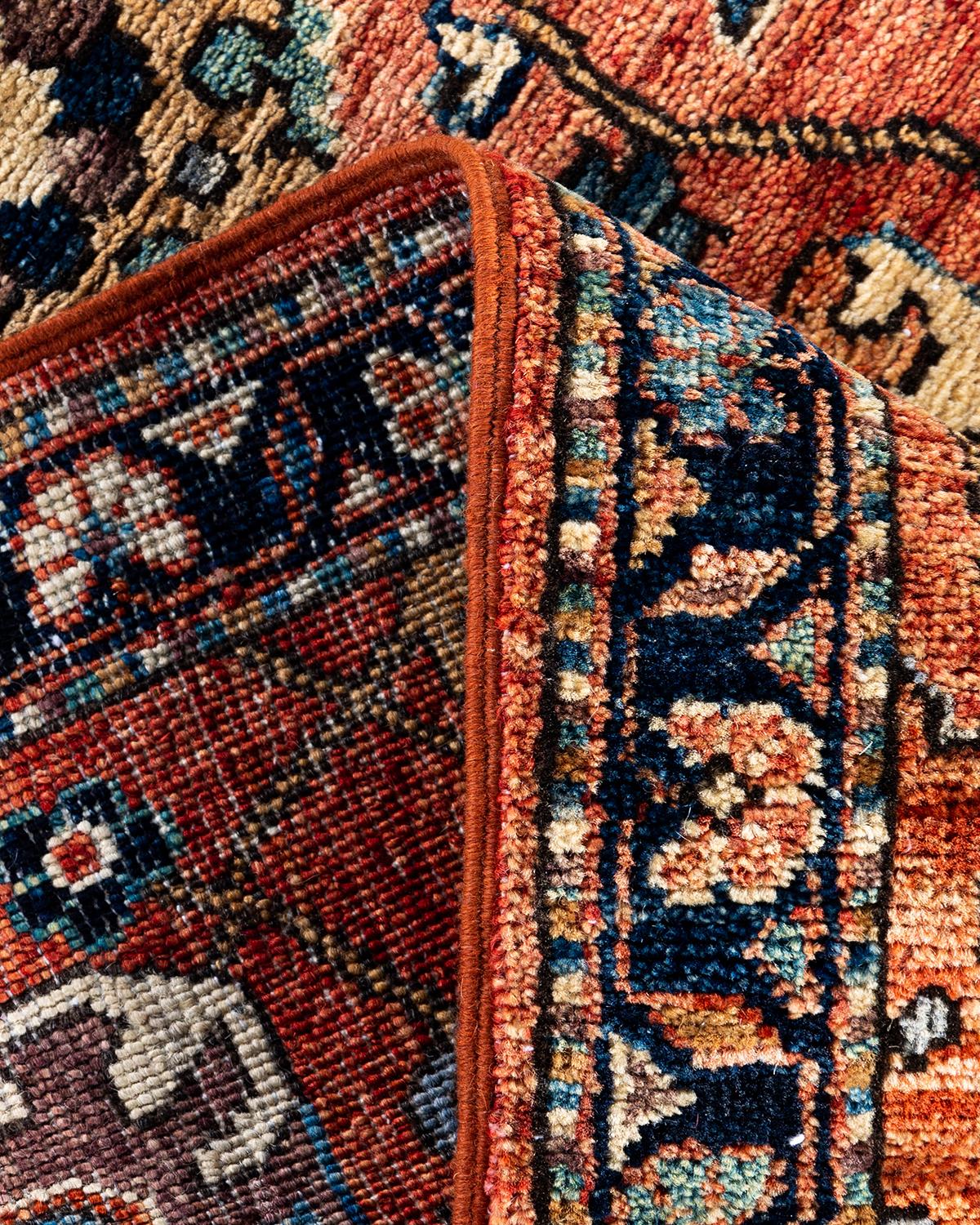 Traditioneller handgeknüpfter orangefarbener Serapi-Teppich aus Wolle 2' 7