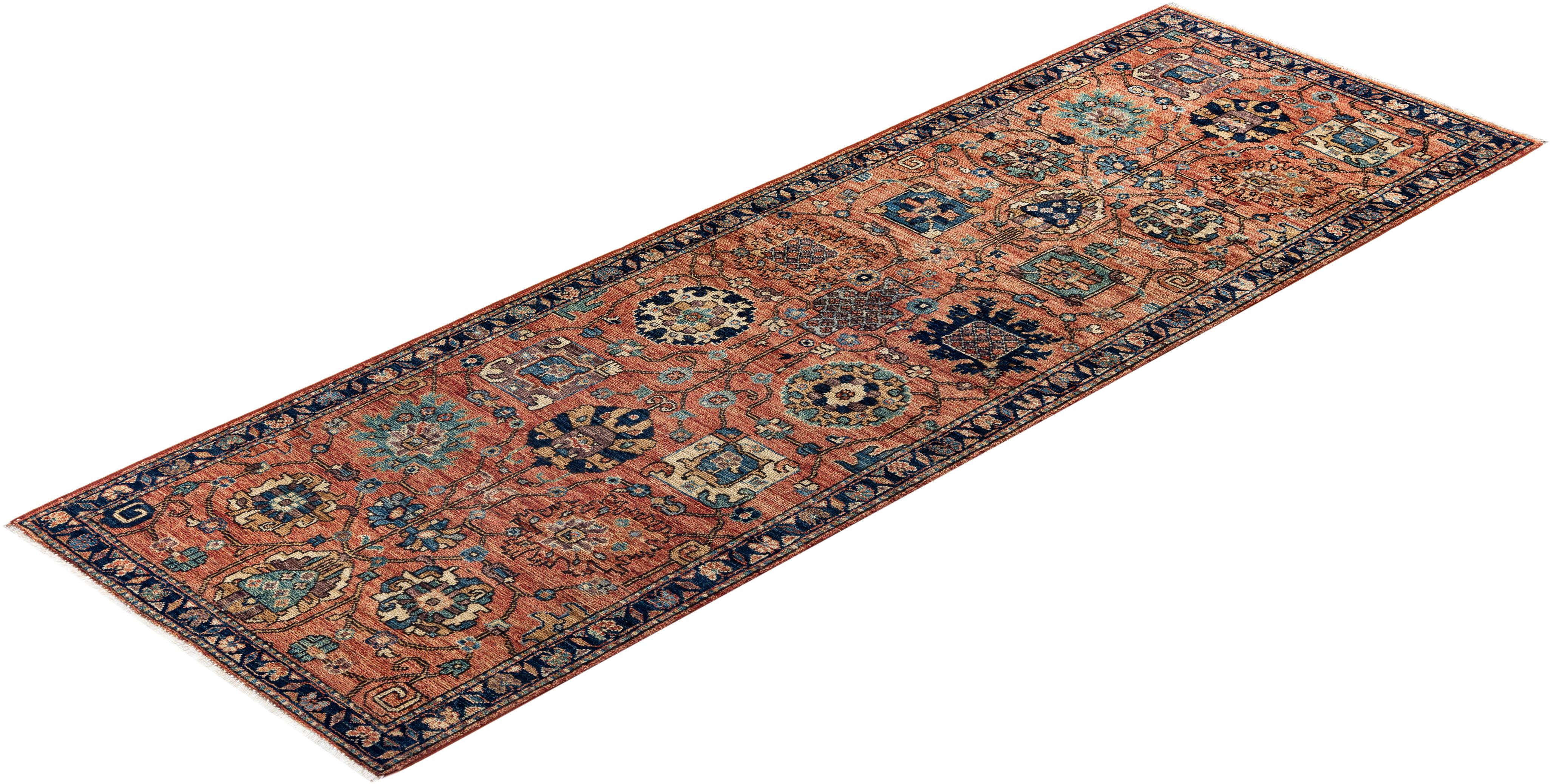 Traditioneller handgeknüpfter orangefarbener Serapi-Teppich aus Wolle 2' 7