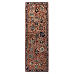 Alfombra tradicional Serapi de lana anudada a mano, naranja 2' 7" x 8' 0