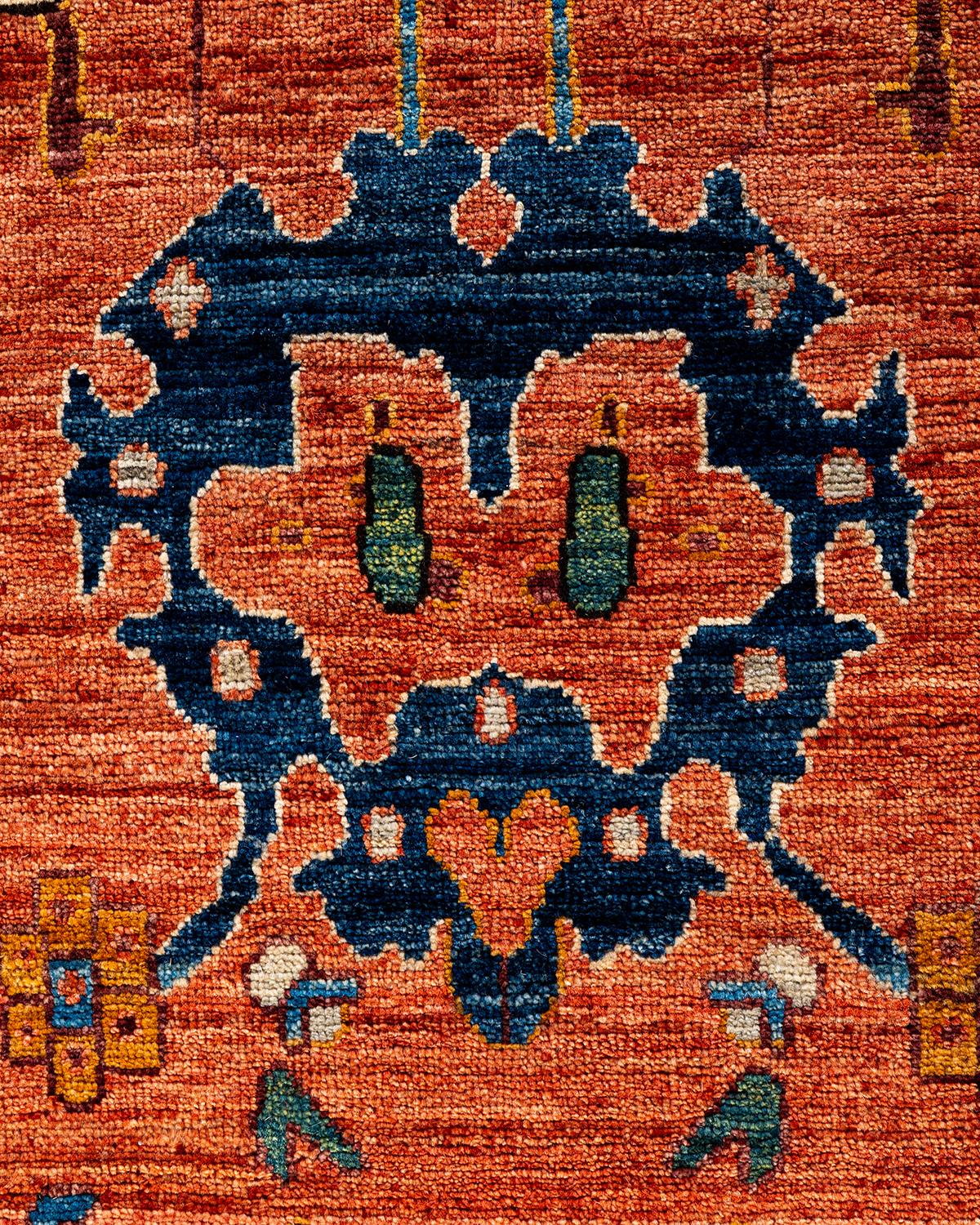 Pakistani Traditional Serapi Hand Knotted Wool Orange Area Rug 6' 2