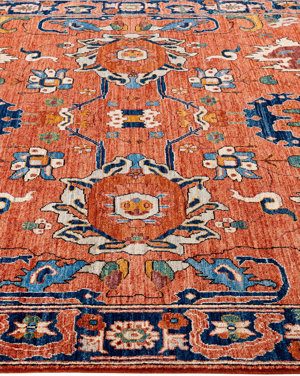 Hand-Knotted Traditional Serapi Hand Knotted Wool Orange Area Rug 6' 2