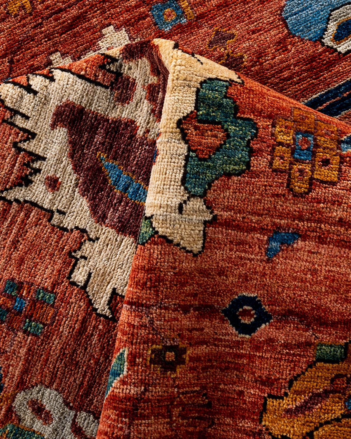 Traditional Serapi Hand Knotted Wool Orange Area Rug 6' 2