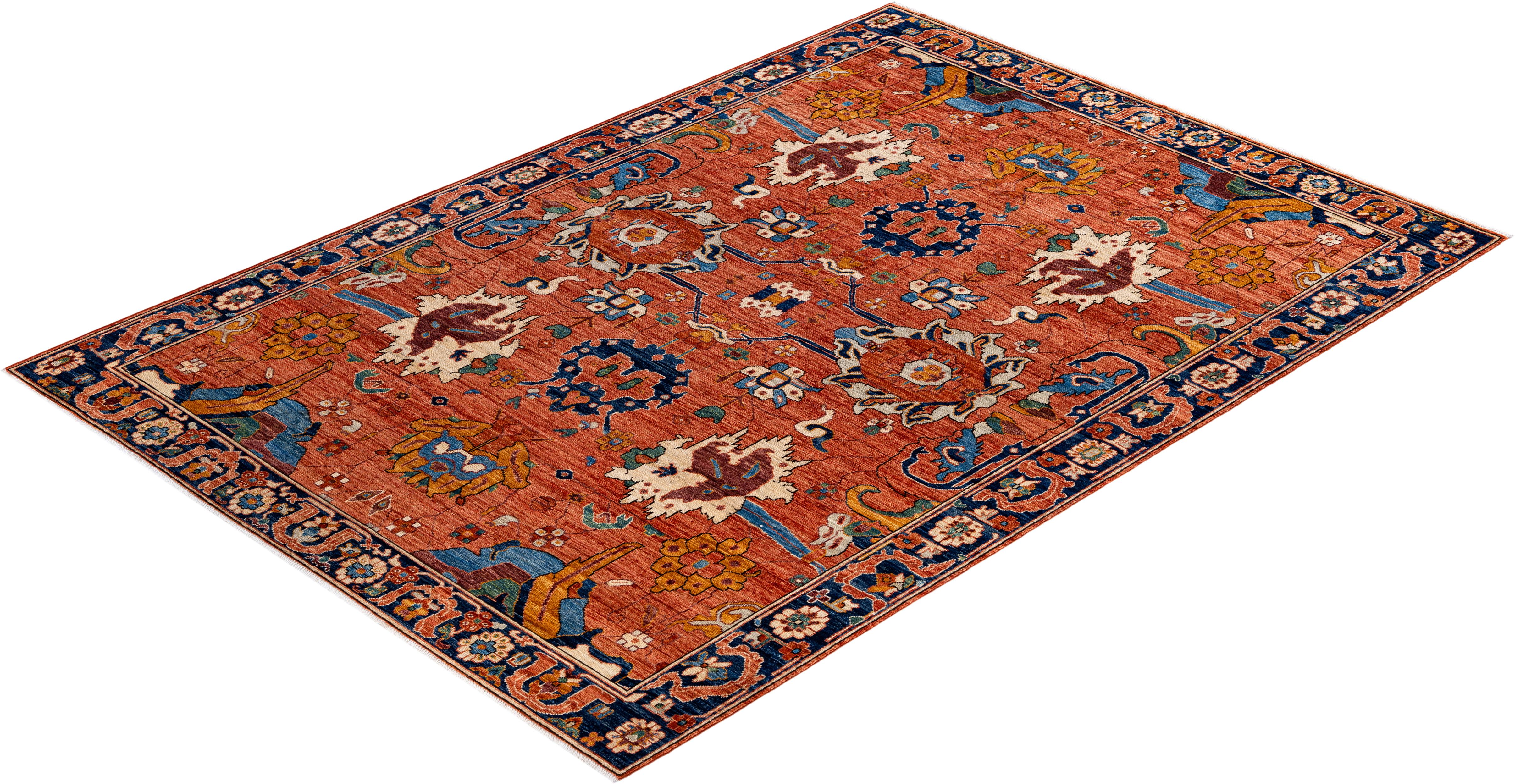 Traditional Serapi Hand Knotted Wool Orange Area Rug 6' 2