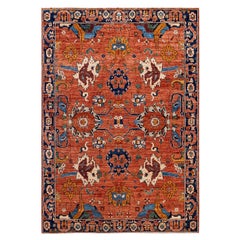 Traditional Serapi Hand Knotted Wool Orange Area Rug 6' 2" x 8' 10"