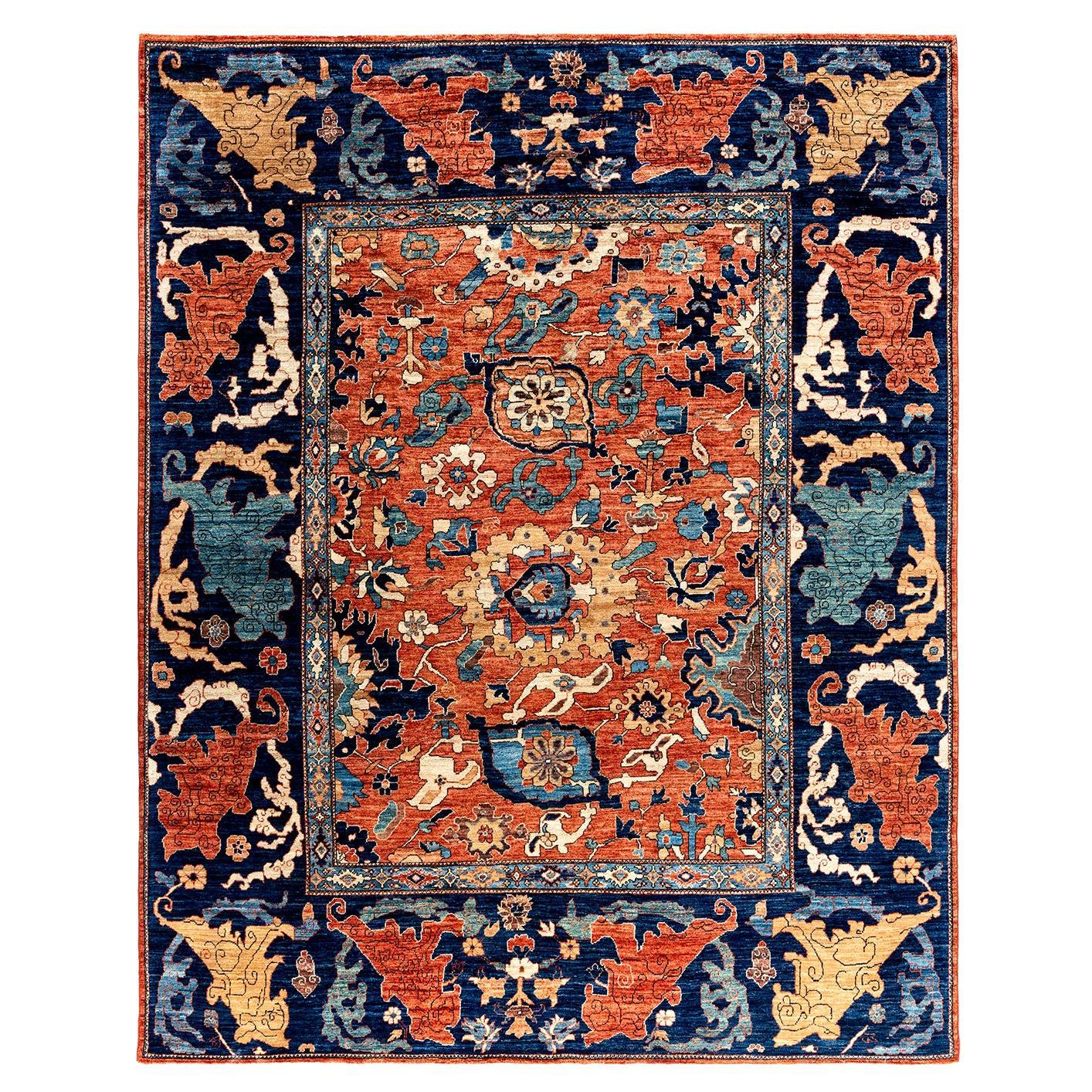 Traditional Serapi Hand Knotted Wool Orange Area Rug 7' 11" x 9' 11"