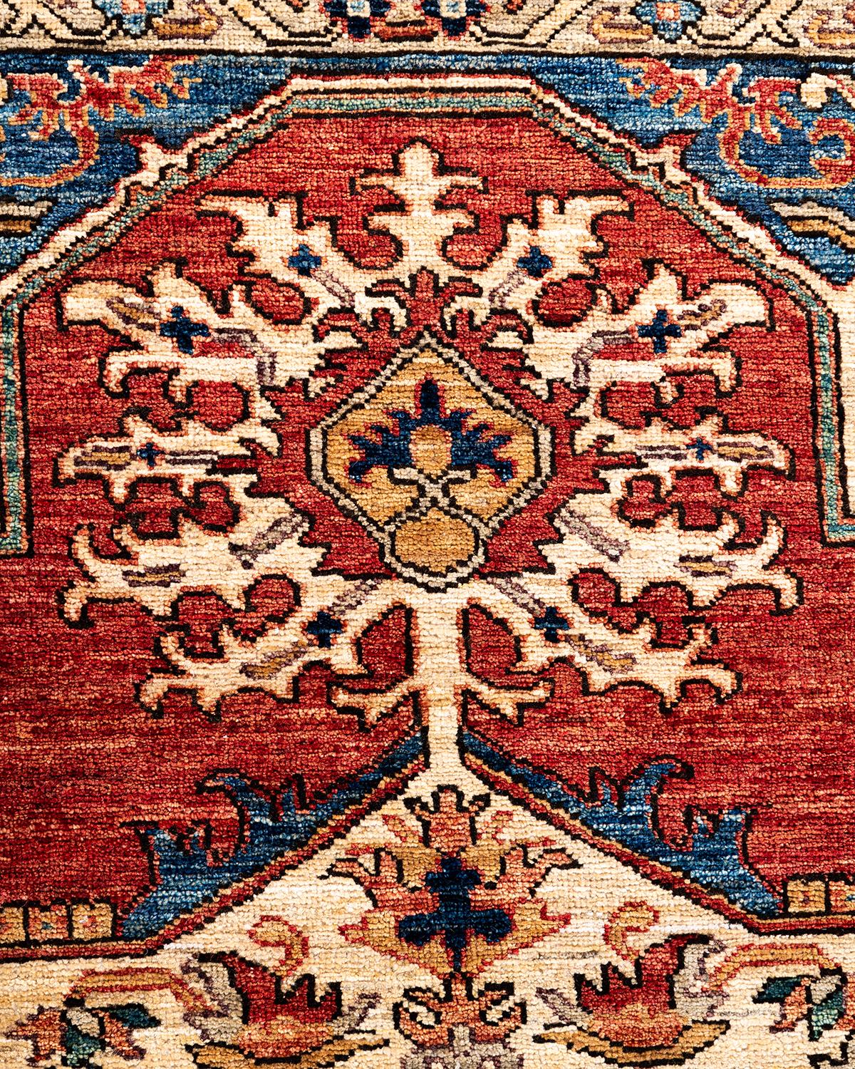 Pakistanais Traditional Serapi Tapis de zone en laine nouée à la main orange 8' 0