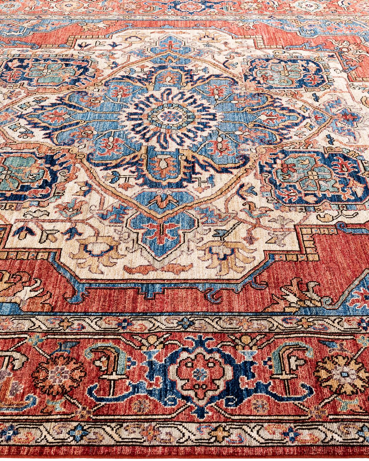 Noué à la main Traditional Serapi Tapis de zone en laine nouée à la main orange 8' 0
