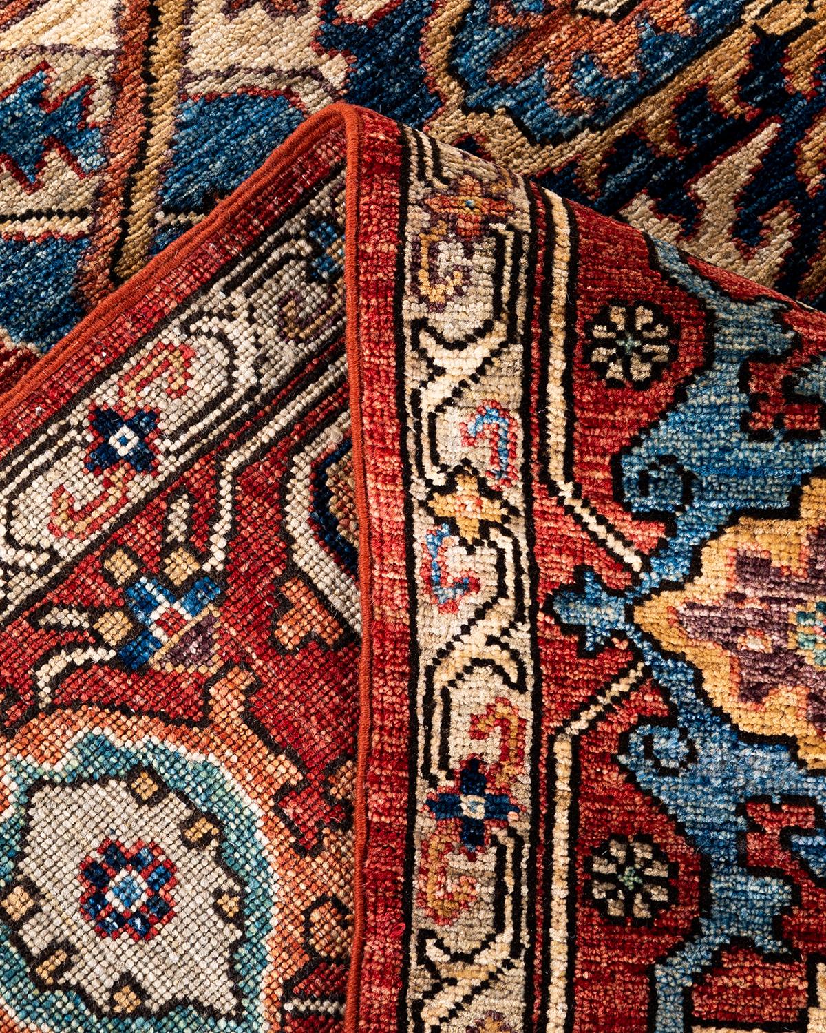 XXIe siècle et contemporain Traditional Serapi Tapis de zone en laine nouée à la main orange 8' 0