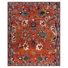 Traditional Serapi Tapis de zone en laine nouée à la main orange 8' 1" x 9' 10"
