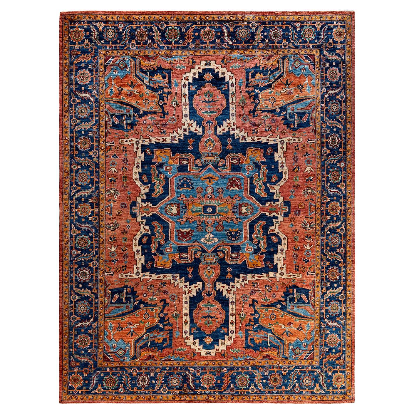 Tappeto tradizionale Serapi in lana annodata a mano di colore arancione 8' 11" x 11' 9"