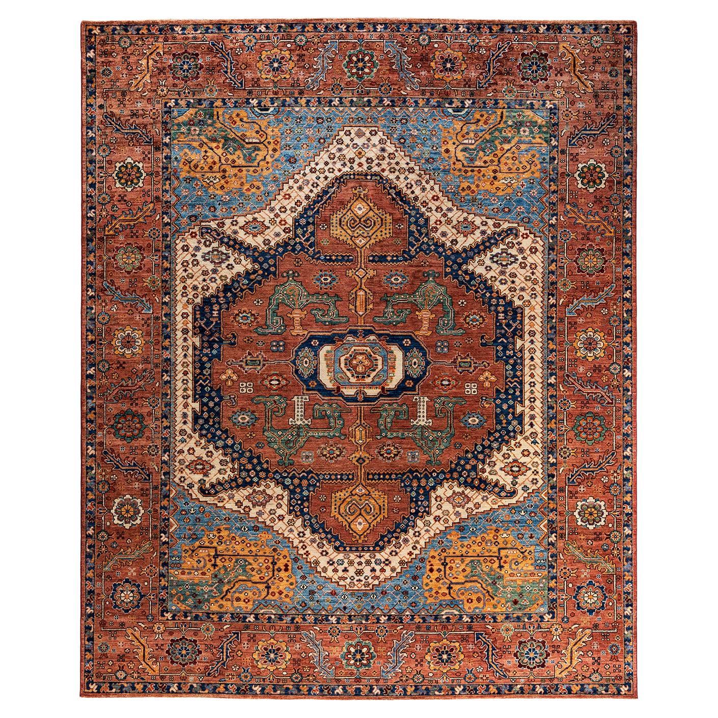 Traditional Serapi Hand Knotted Wool Orange Area Rug 8' 2" x 9' 11"