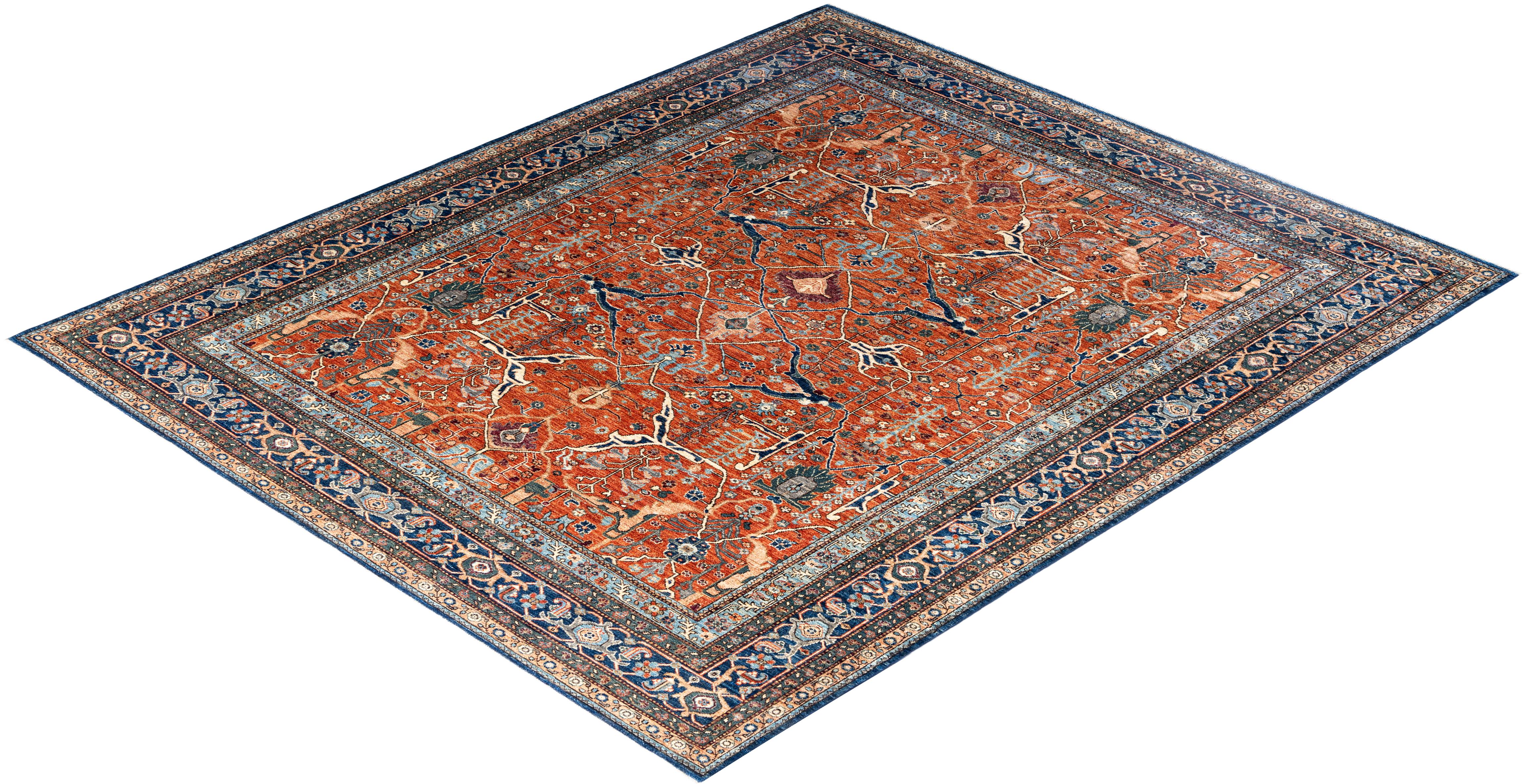 Tapis traditionnel Serapi noué à la main orange 8' 2