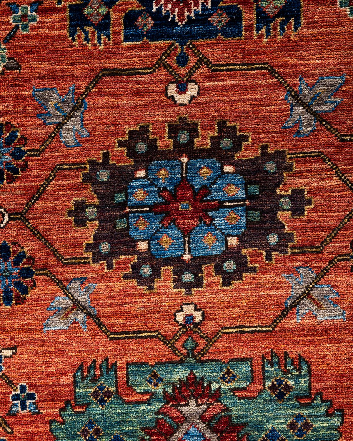 Pakistani Traditional Serapi Hand Knotted Wool Orange Area Rug 9' 0