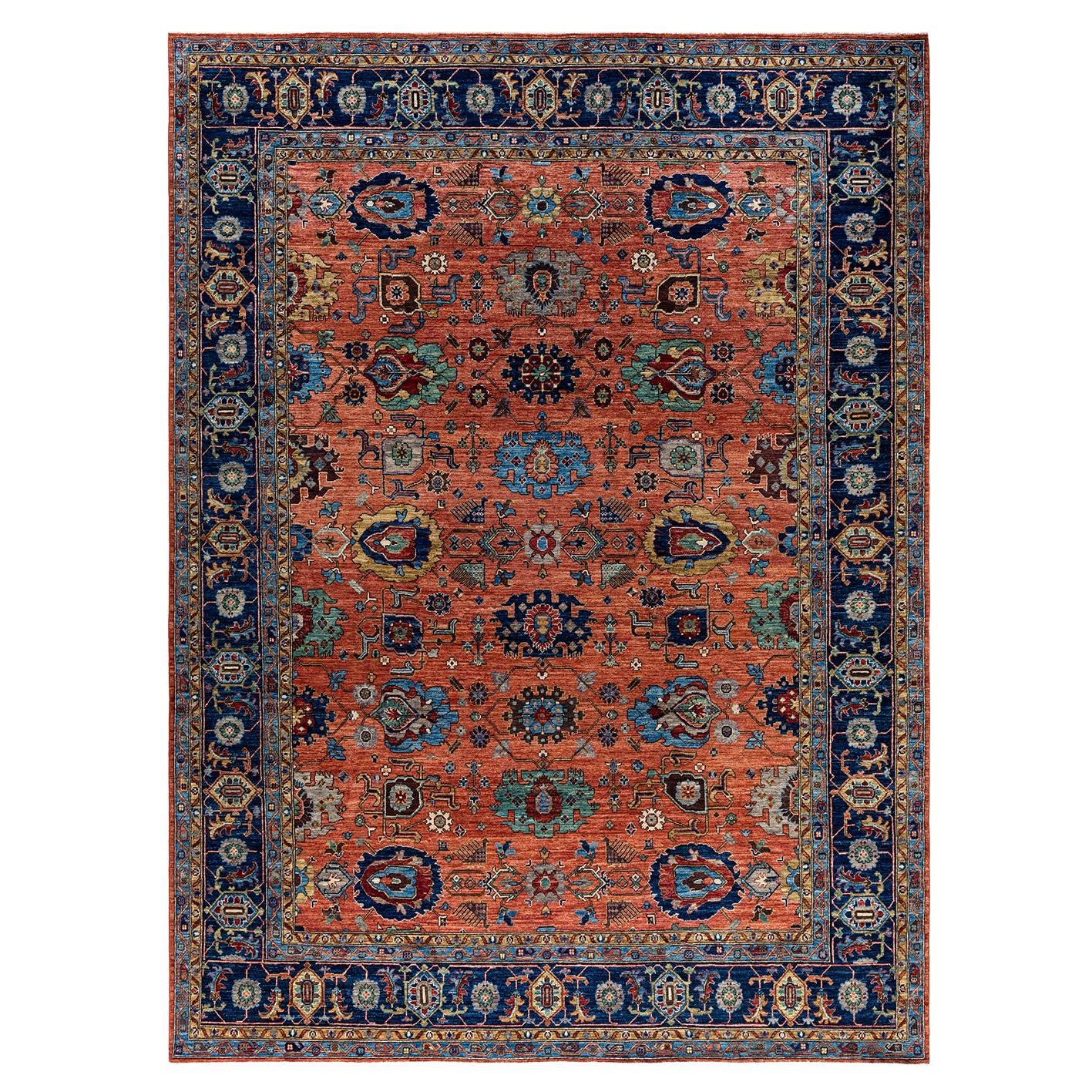 Traditional Serapi Hand Knotted Wool Orange Area Rug 9' 0" x 11' 11" For Sale