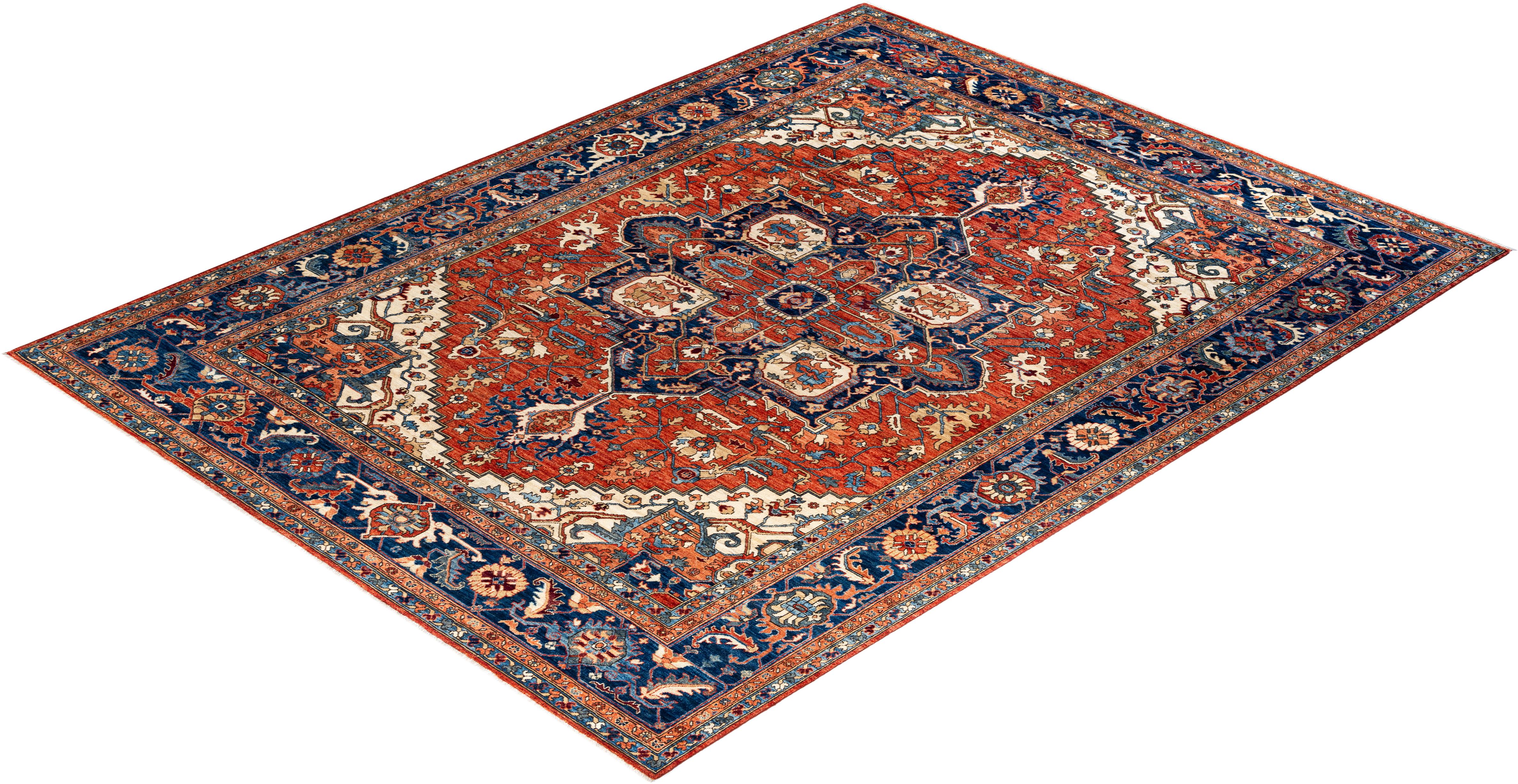 Tapis traditionnel Serapi orange noué à la main 9' 2