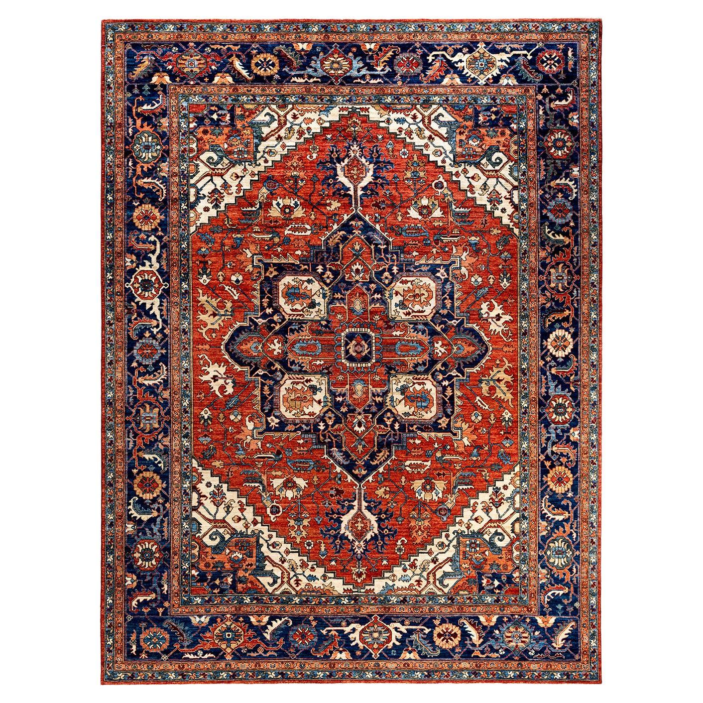 Traditional Serapi Hand Knotted Wool Orange Area Rug 9' 2" x 11' 10"