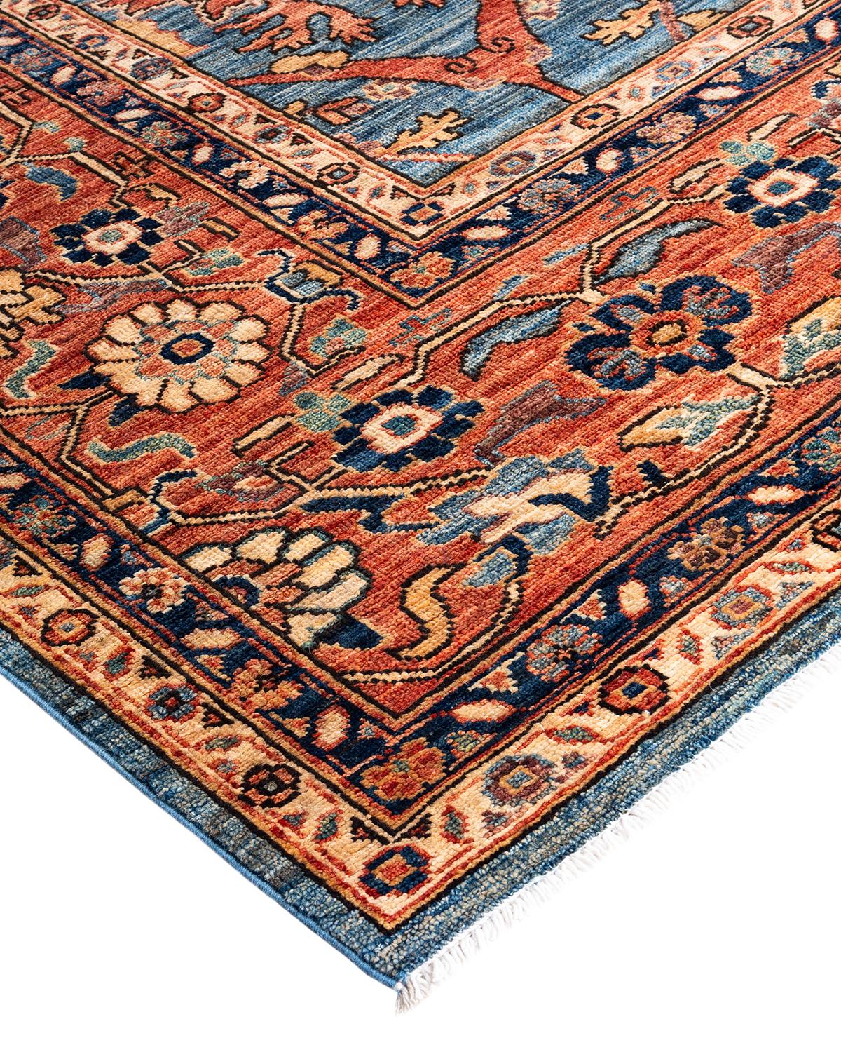 Persian rug-making at its finest inspired the rich colors, elaborate geometric motifs, and botanical detailing of the Serapi collection. With as many as 100 knots per inch, these handcrafted rugs are as durable as they are visually stunning, and