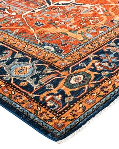 Traditioneller Serapi Teppich aus handgeknüpfter Wolle in Orange