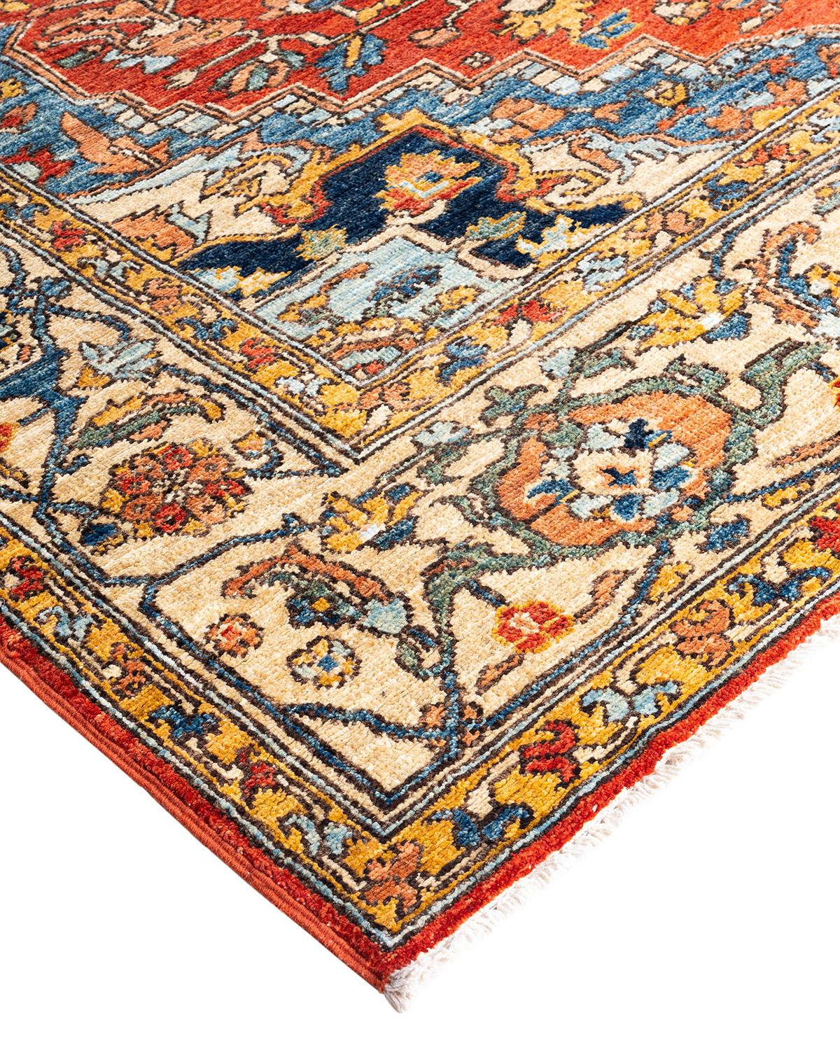 Persian rug-making at its finest inspired the rich colors, elaborate geometric motifs, and botanical detailing of the Serapi collection. With as many as 100 knots per inch, these handcrafted rugs are as durable as they are visually stunning, and