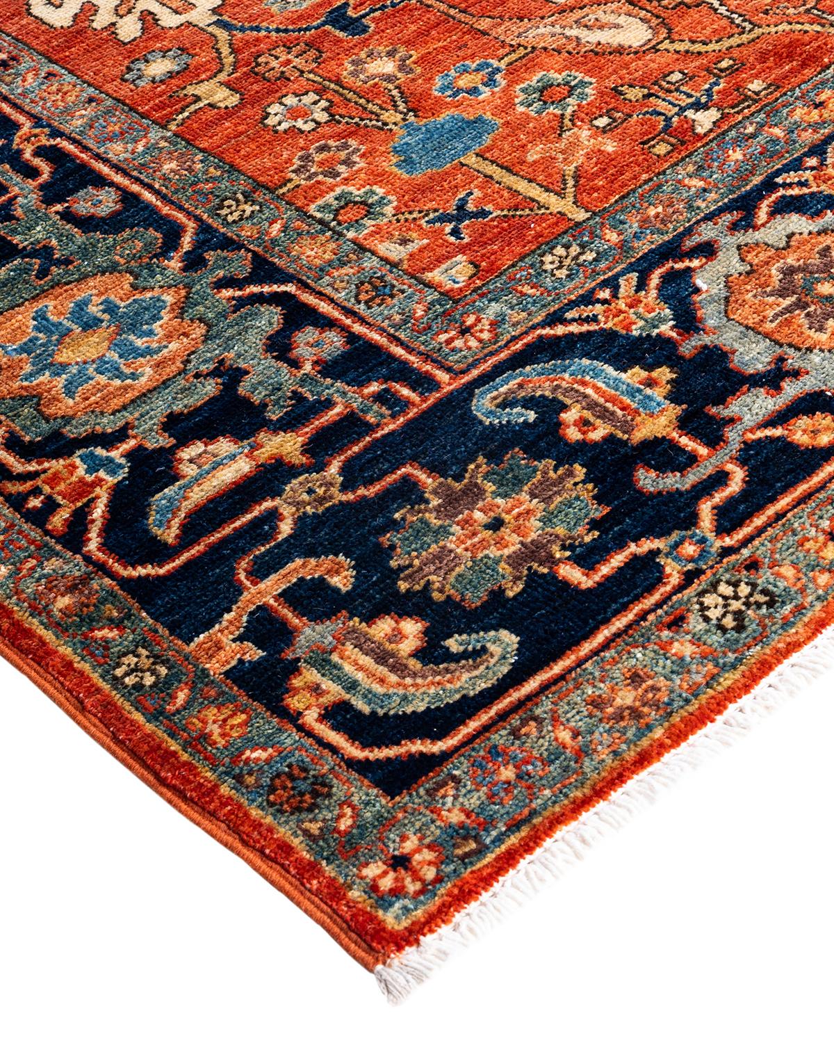 Persian rug-making at its finest inspired the rich colors, elaborate geometric motifs, and botanical detailing of the Serapi collection. With as many as 100 knots per inch, these handcrafted rugs are as durable as they are visually stunning, and