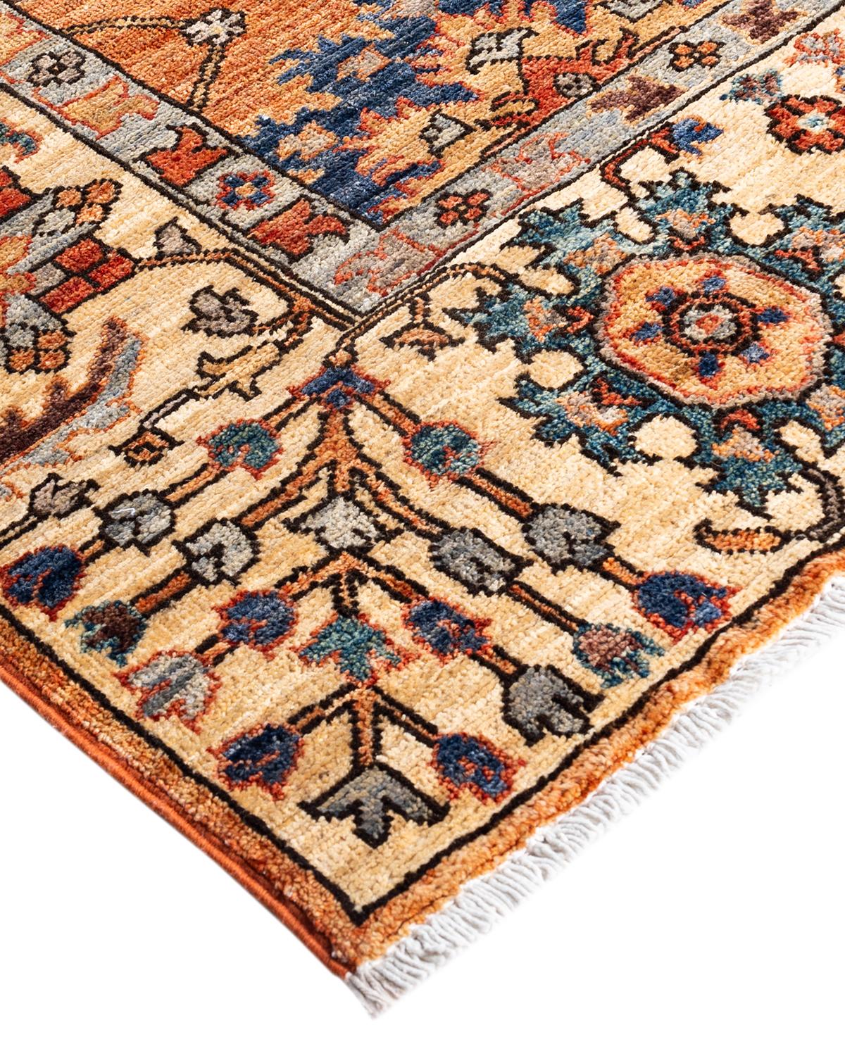 Persian rug-making at its finest inspired the rich colors, elaborate geometric motifs, and botanical detailing of the Serapi collection. With as many as 100 knots per inch, these handcrafted rugs are as durable as they are visually stunning, and