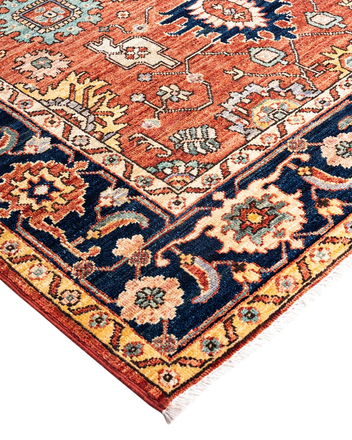 Persian rug-making at its finest inspired the rich colors, elaborate geometric motifs, and botanical detailing of the Serapi collection. With as many as 100 knots per inch, these handcrafted rugs are as durable as they are visually stunning, and