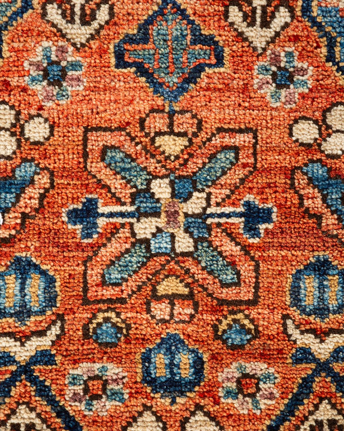 Pakistani Traditional Serapi Hand Knotted Wool Orange Area Rug