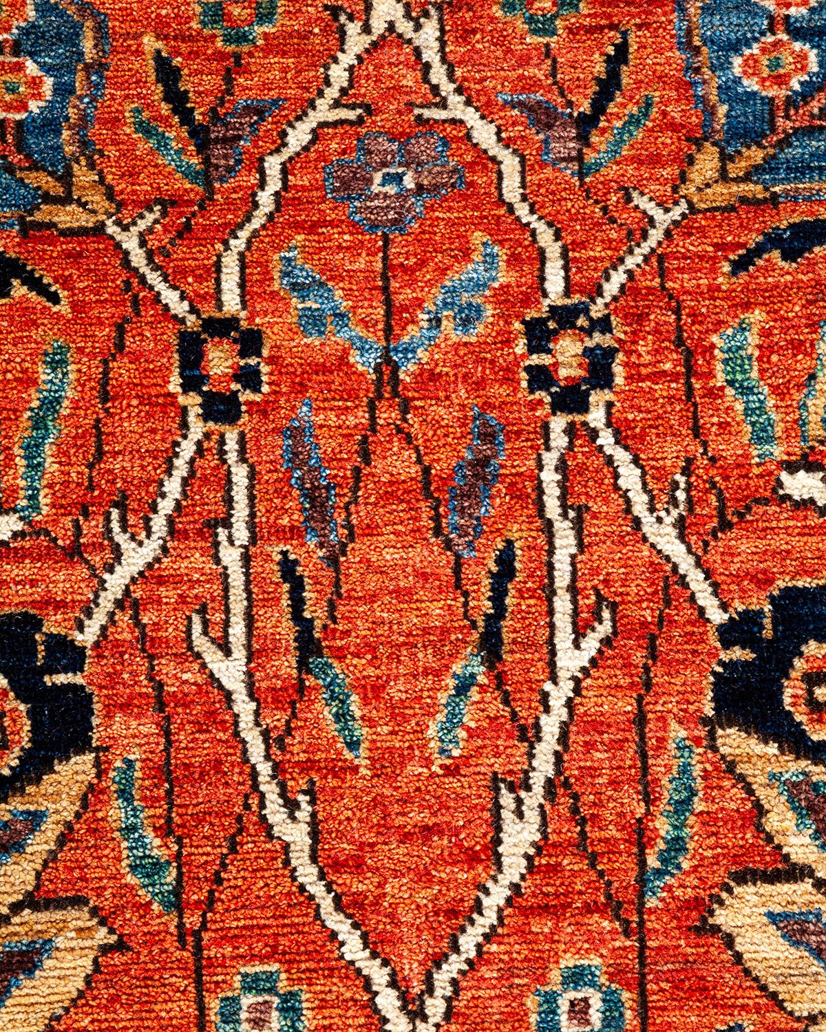 Pakistani Traditional Serapi Hand Knotted Wool Orange Area Rug For Sale