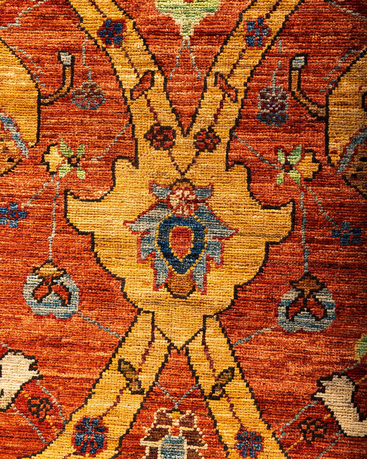 Pakistani Traditional Serapi Hand Knotted Wool Orange Area Rug