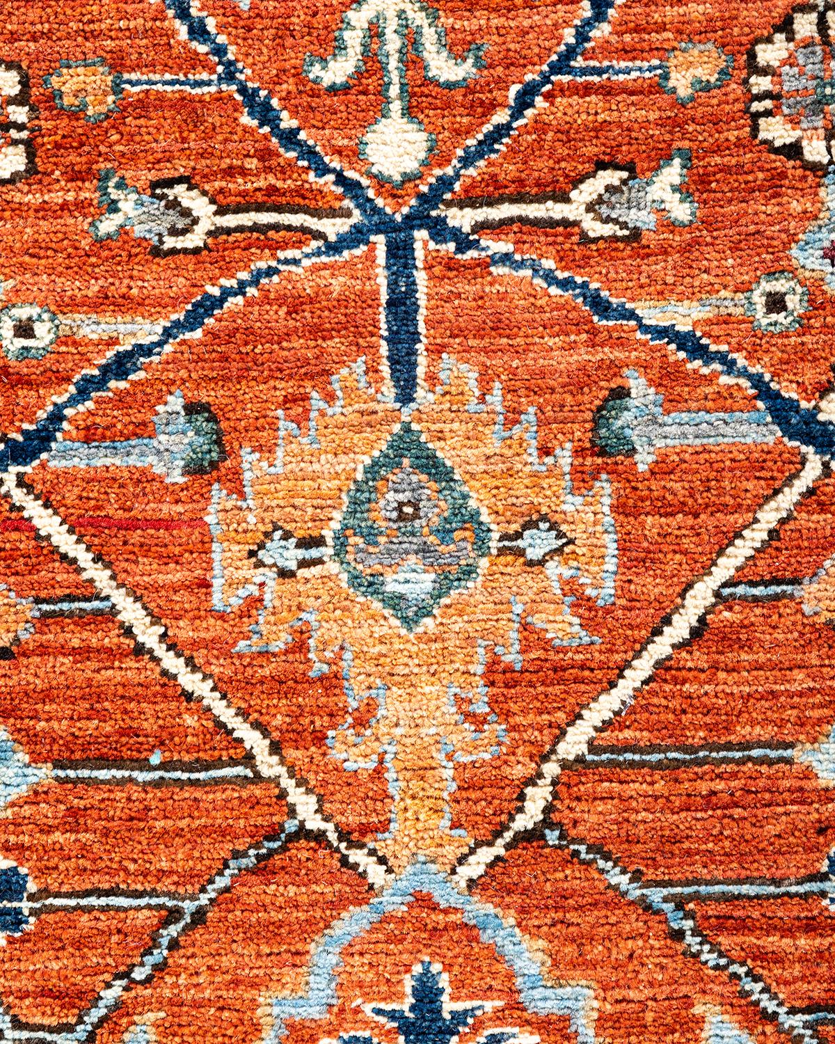 Pakistani Traditional Serapi Hand Knotted Wool Orange Area Rug  For Sale
