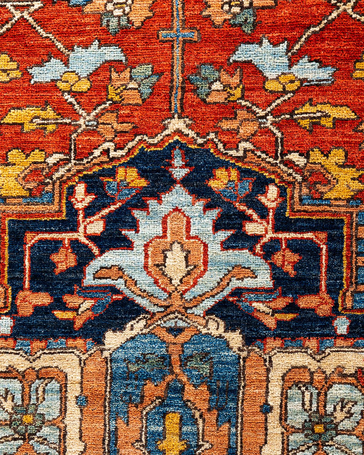 Pakistani Traditional Serapi Hand Knotted Wool Orange Area Rug For Sale