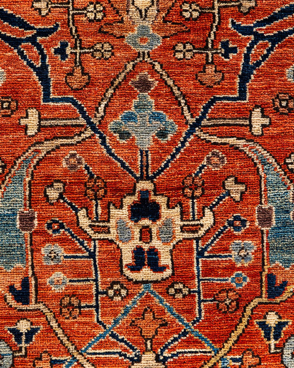 Pakistani Traditional Serapi Hand Knotted Wool Orange Area Rug For Sale