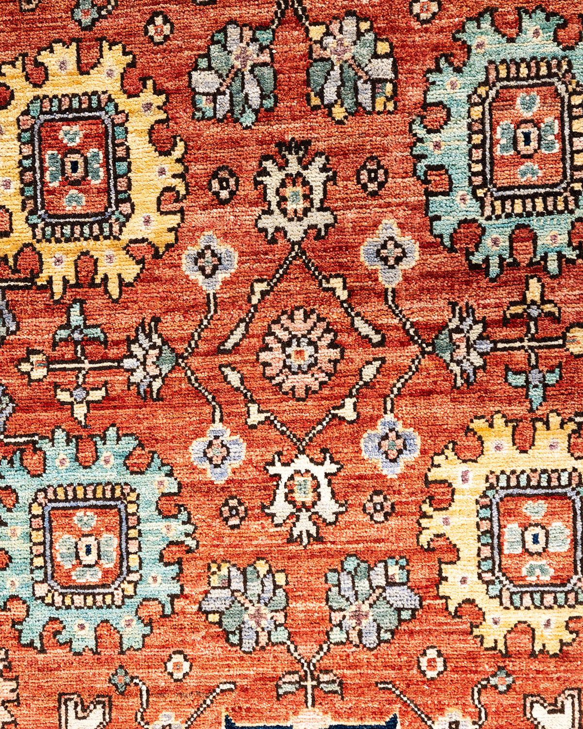 Pakistani  Traditional Serapi Hand Knotted Wool Orange Area Rug For Sale