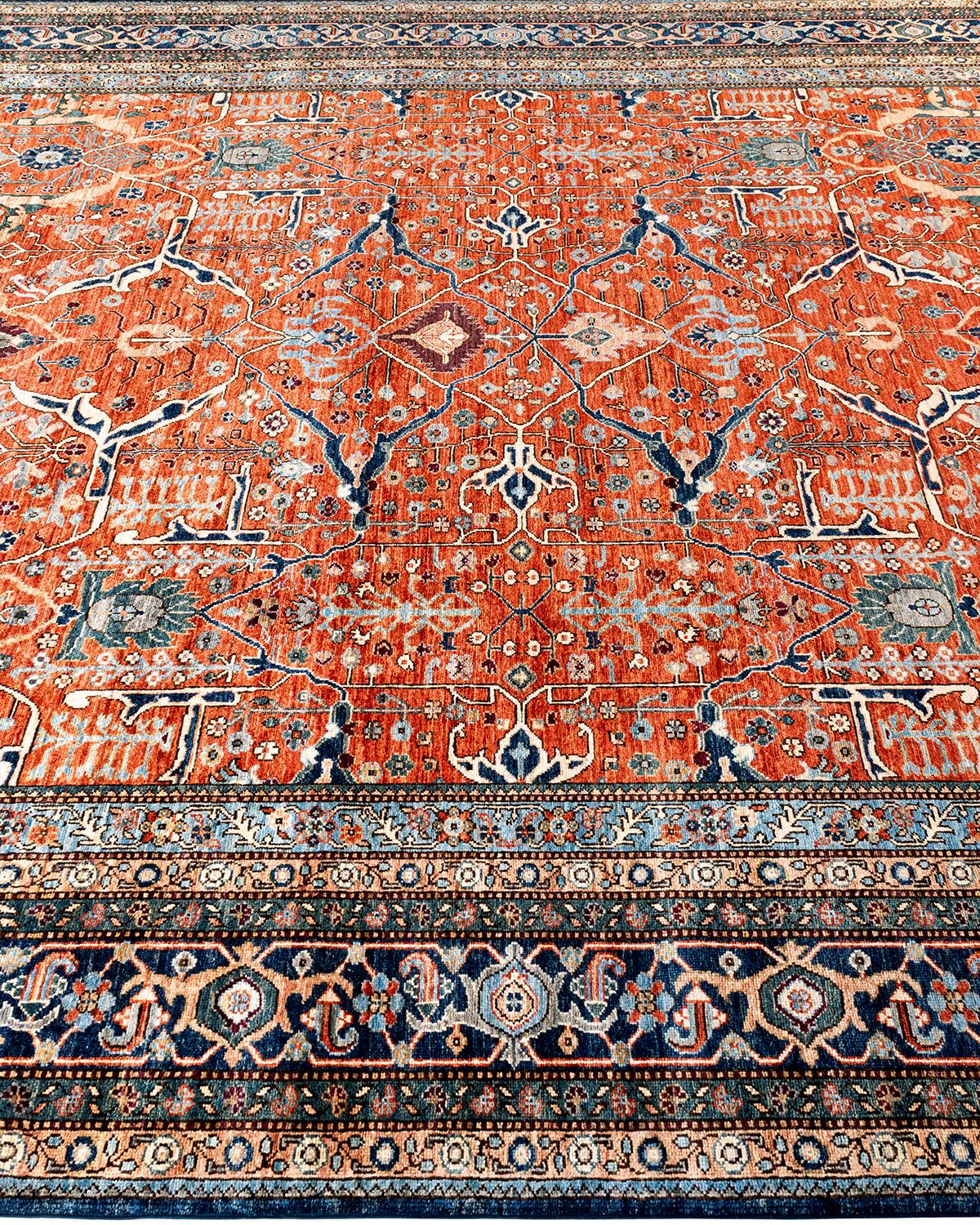 Traditional Serapi Hand Knotted Wool Orange Area Rug In New Condition For Sale In Norwalk, CT