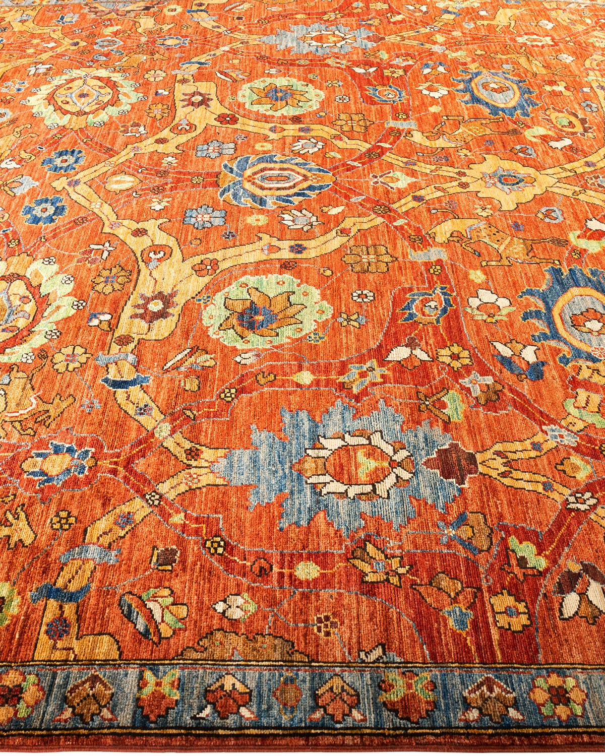Traditional Serapi Hand Knotted Wool Orange Area Rug In New Condition In Norwalk, CT
