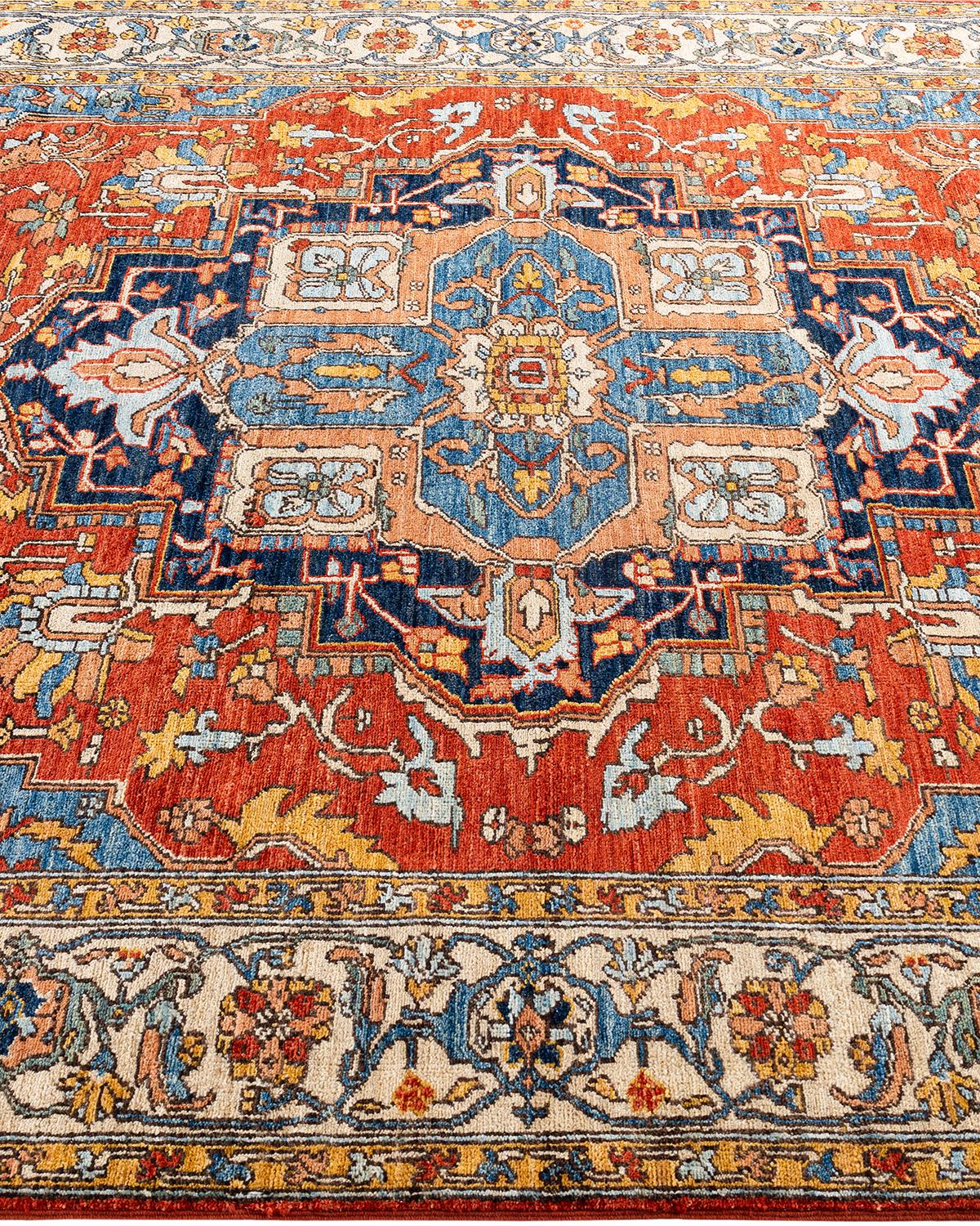  Traditional Serapi Hand Knotted Wool Orange Area Rug In New Condition For Sale In Norwalk, CT