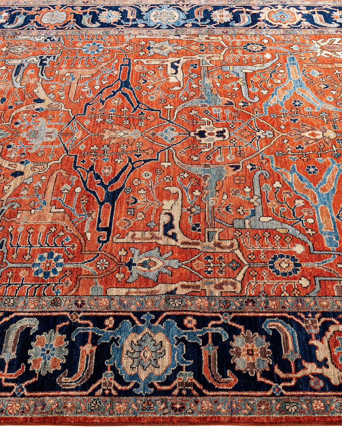 Traditional Serapi Hand Knotted Wool Orange Area Rug In New Condition For Sale In Norwalk, CT