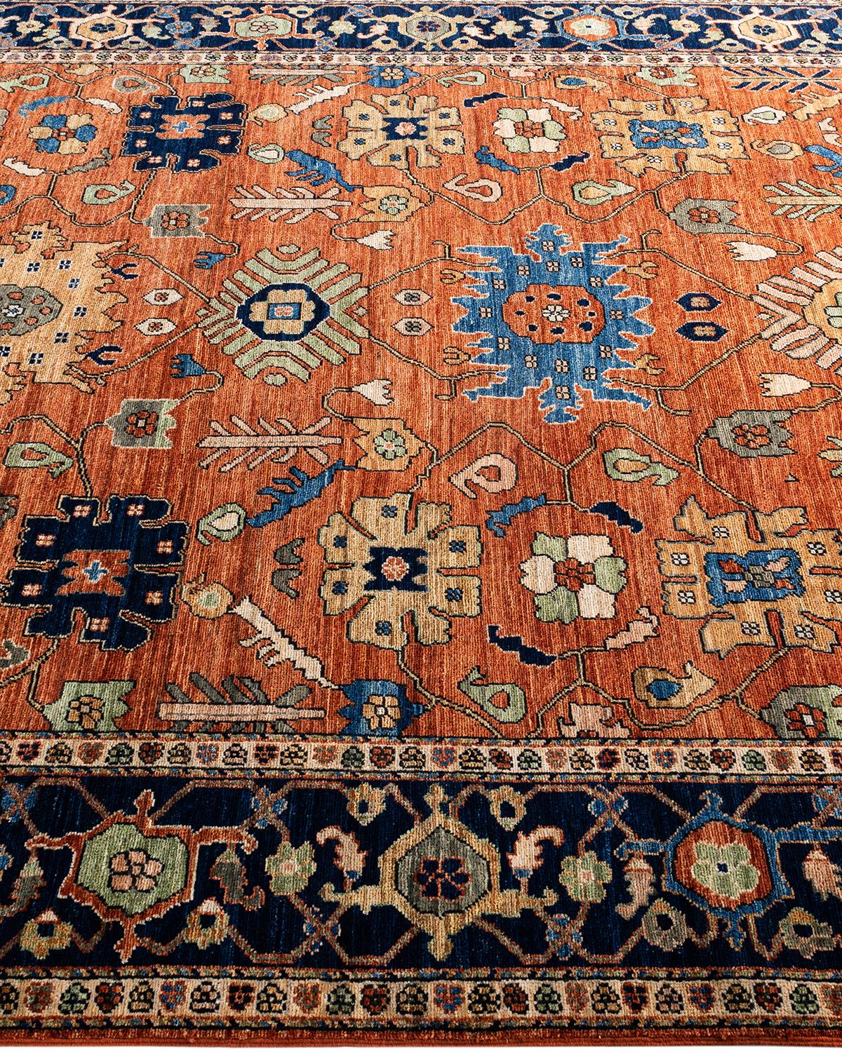  Traditional Serapi Hand Knotted Wool Orange Area Rug In New Condition For Sale In Norwalk, CT