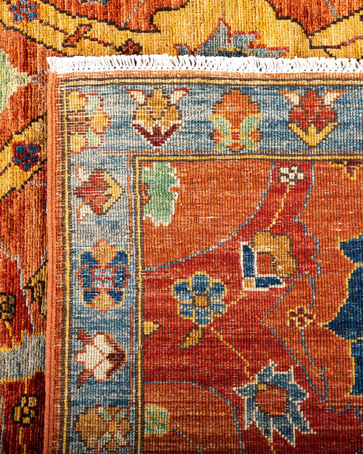 Contemporary Traditional Serapi Hand Knotted Wool Orange Area Rug