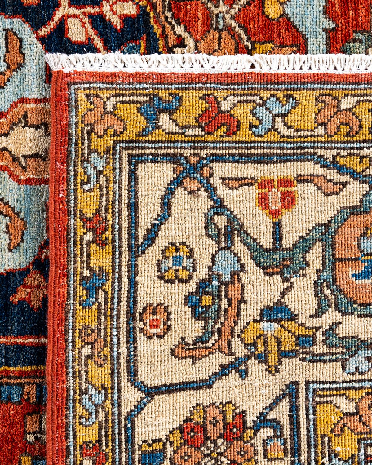 Contemporary Traditional Serapi Hand Knotted Wool Orange Area Rug For Sale