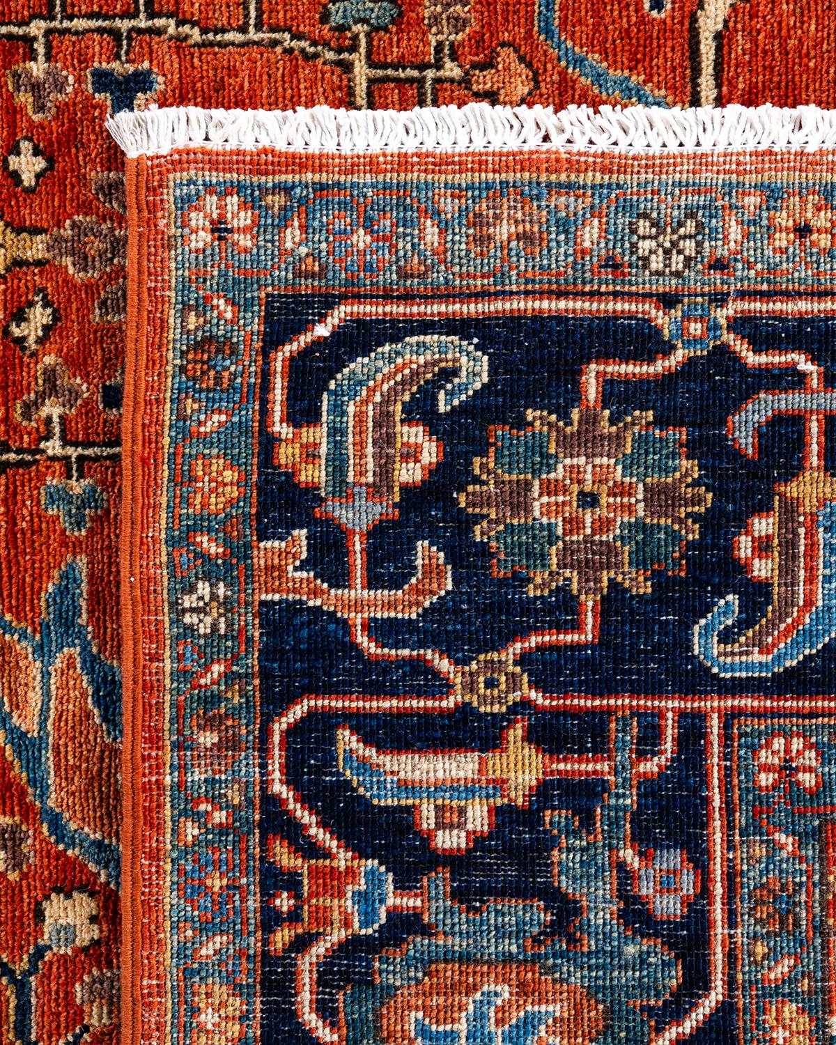 Contemporary Traditional Serapi Hand Knotted Wool Orange Area Rug For Sale