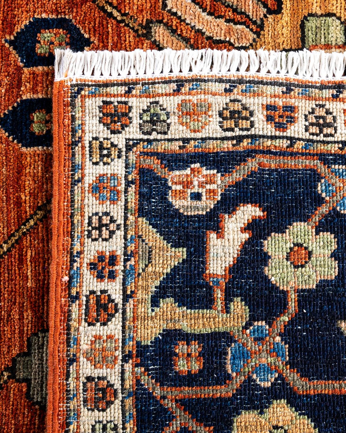 Contemporary Traditional Serapi Hand Knotted Wool Orange Area Rug For Sale