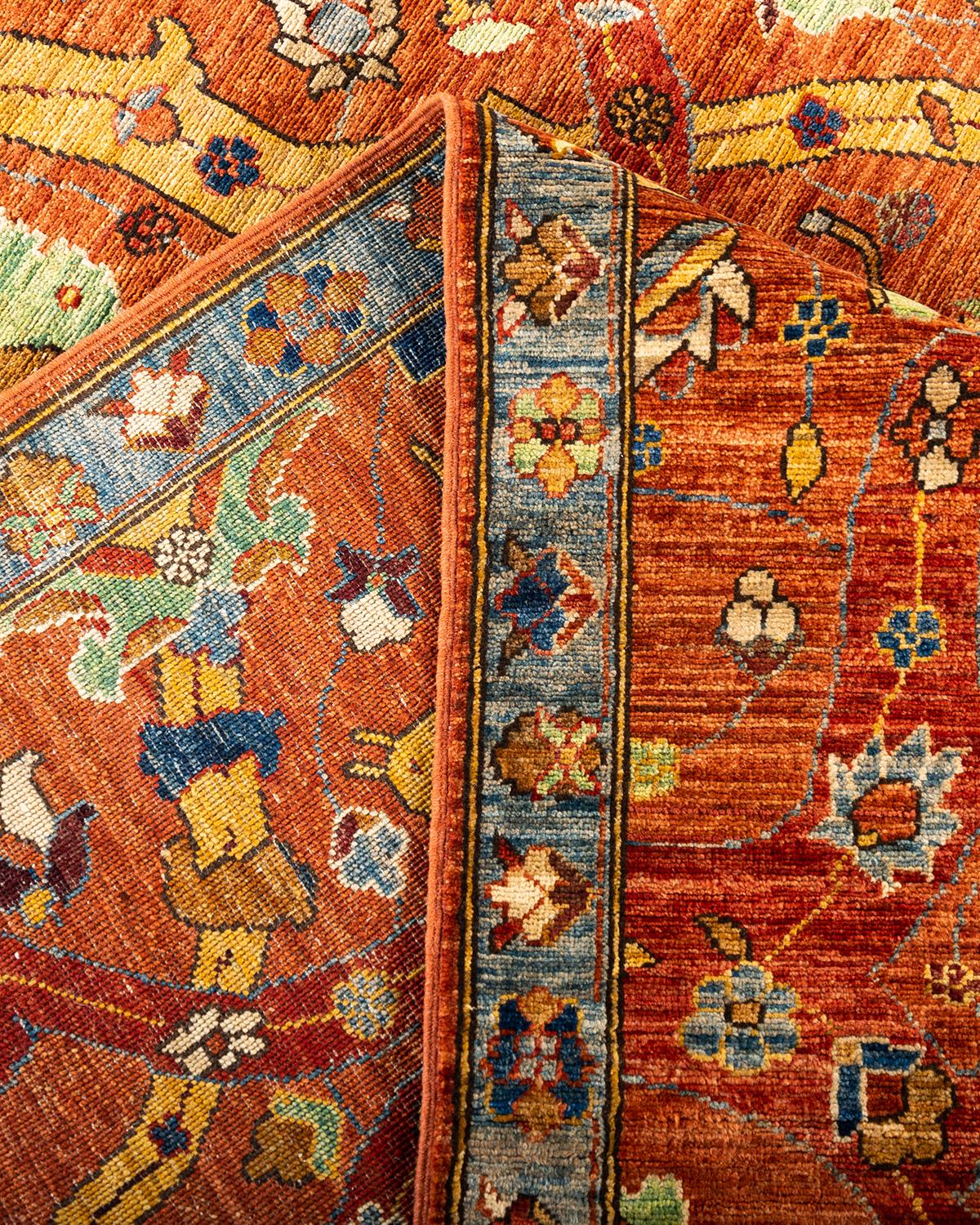 Traditional Serapi Hand Knotted Wool Orange Area Rug 1