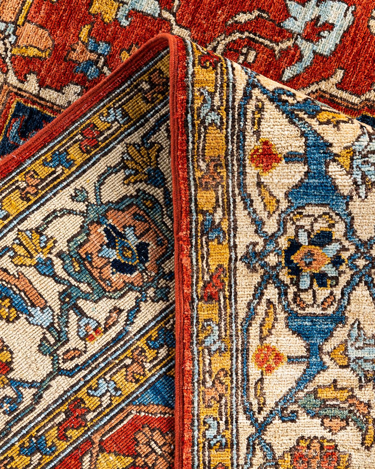 Traditional Serapi Hand Knotted Wool Orange Area Rug For Sale 1