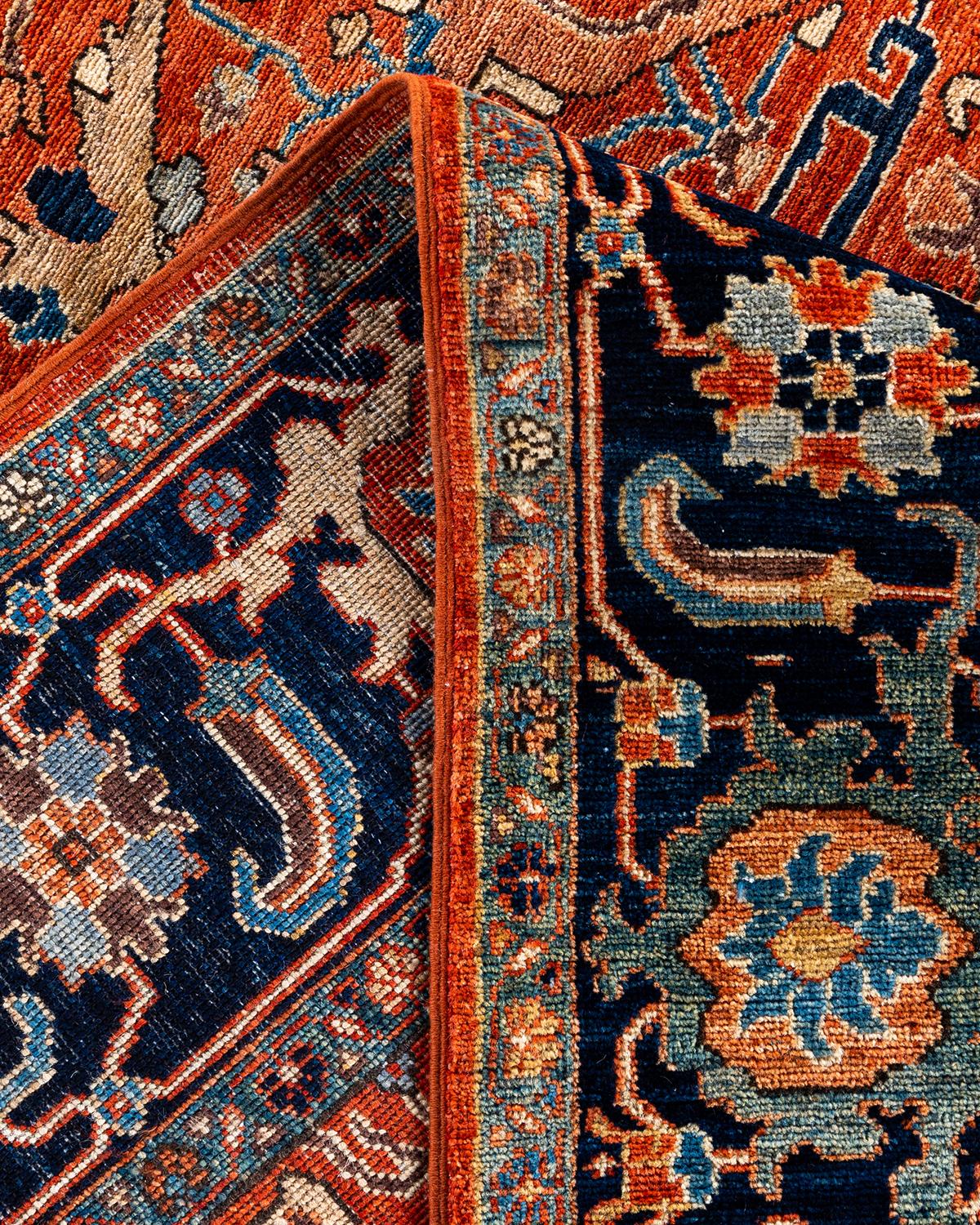 Traditional Serapi Hand Knotted Wool Orange Area Rug For Sale 1