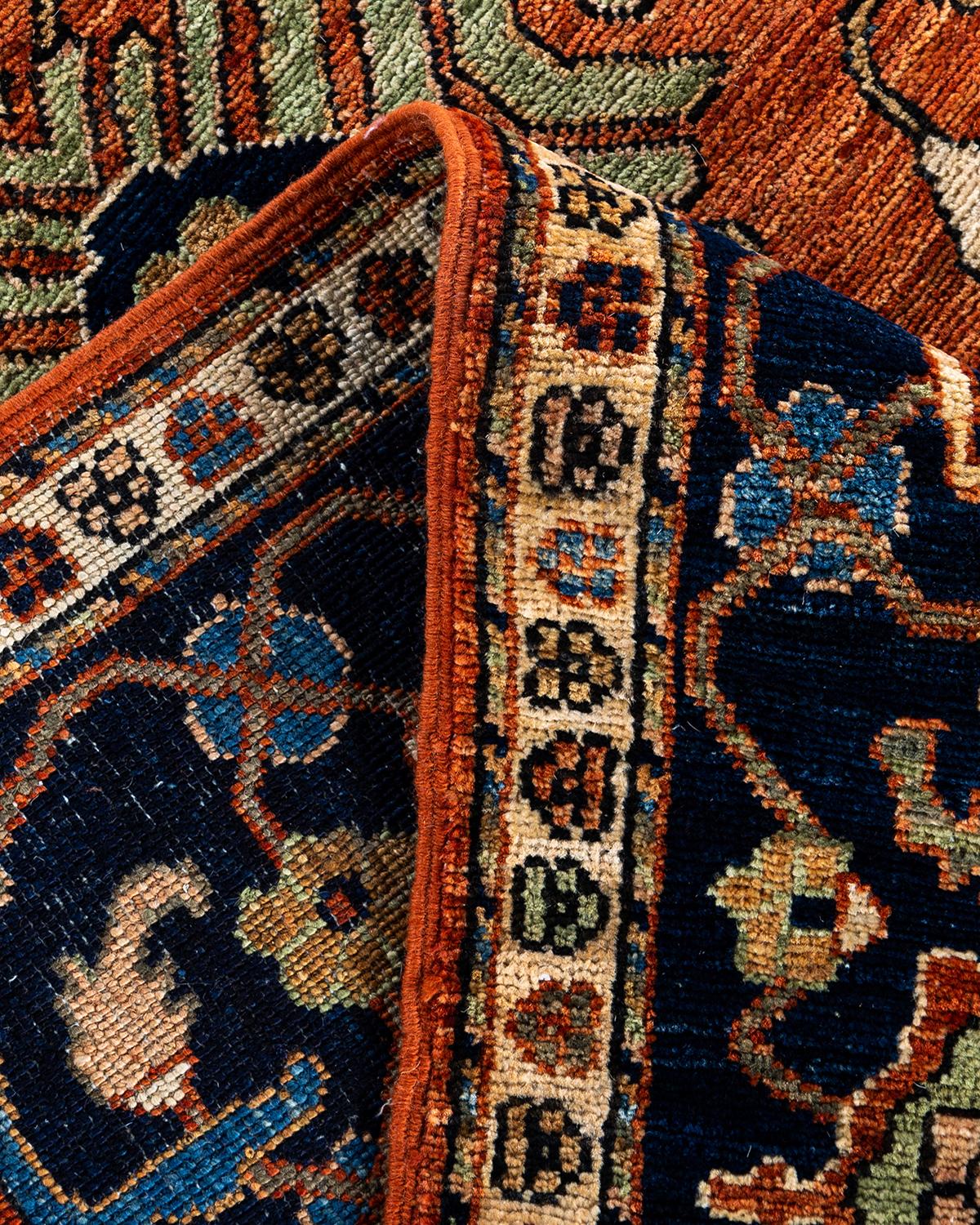 Traditional Serapi Hand Knotted Wool Orange Area Rug For Sale 1