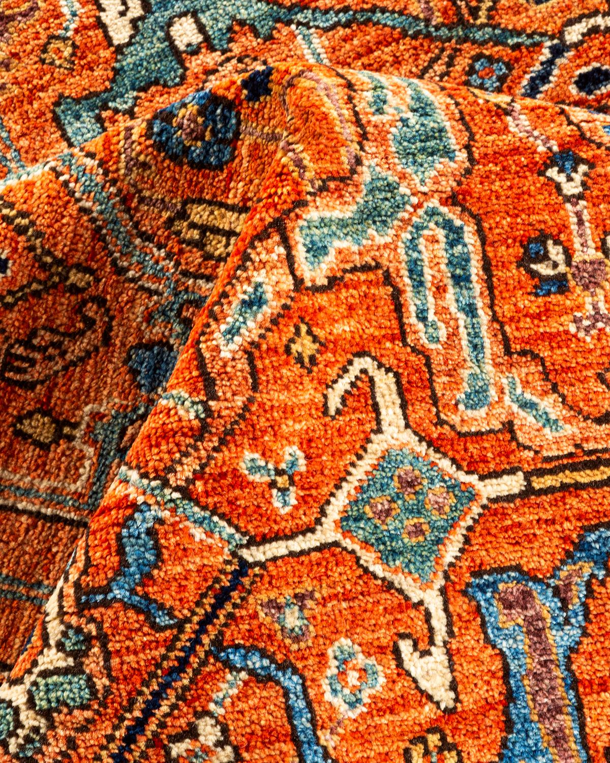 Traditional Serapi Hand Knotted Wool Orange Area Rug For Sale 2