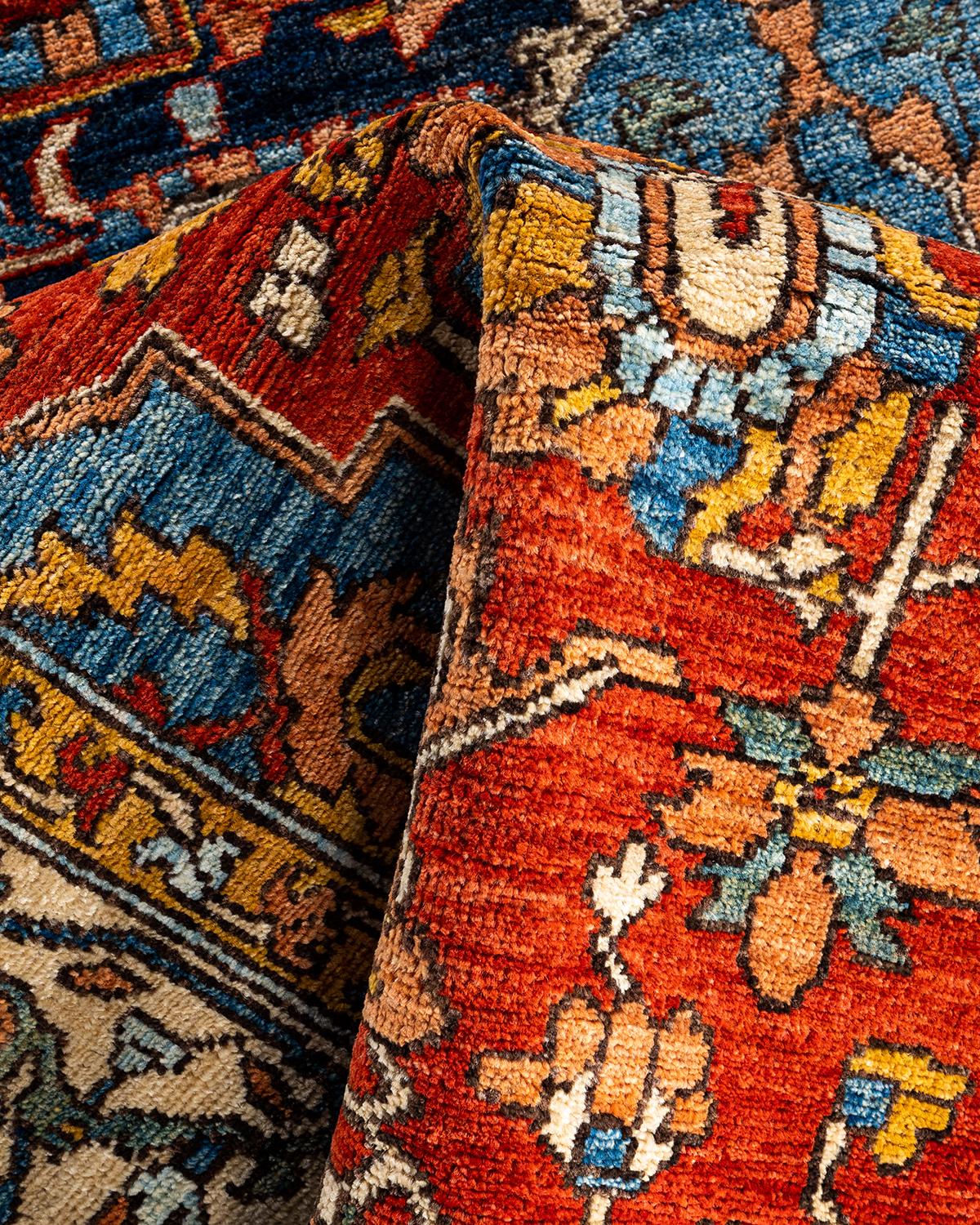 Traditional Serapi Hand Knotted Wool Orange Area Rug For Sale 2